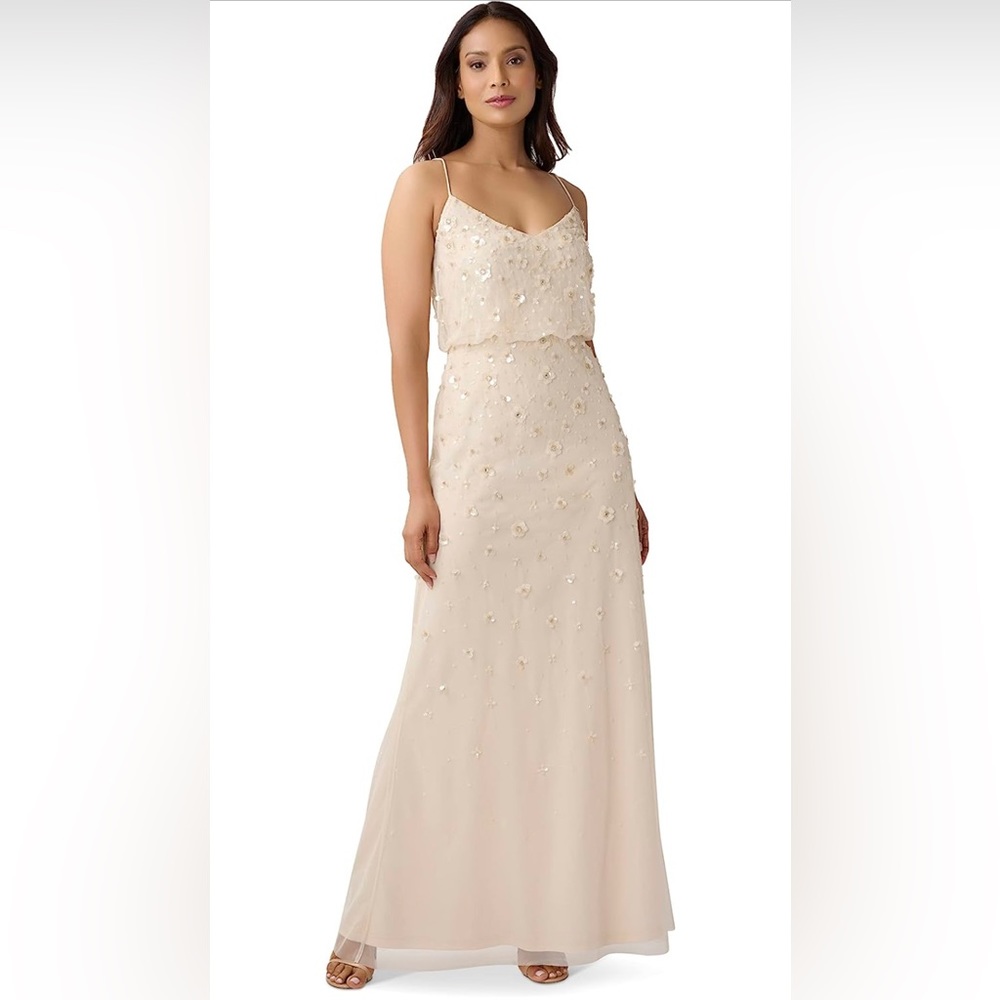 Adrianna Papell Women's 3D Beaded Floral Gown (color: cashmere)